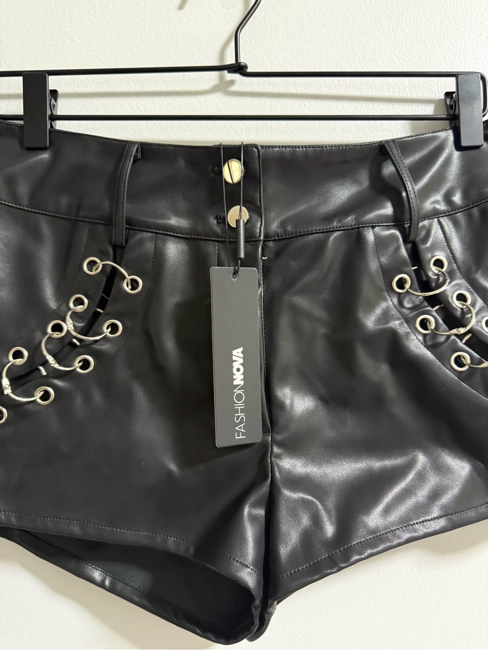 Fashion Nova Faux Leather Studded Ring Shorts - Picture 3 of 8